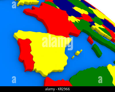 Spain and Portugal on colorful 3D globe Stock Photo