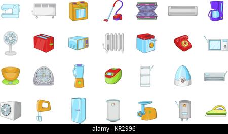 Appliances icon set, cartoon style Stock Vector