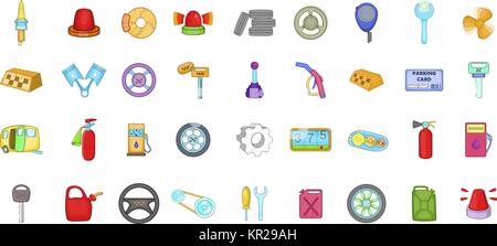 Car parts icon set, cartoon style Stock Vector
