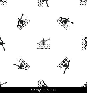 Male athlete in a canoe pattern seamless black Stock Vector