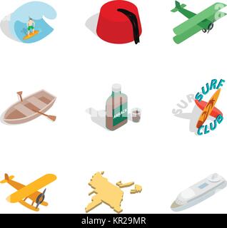 Best adventure icons set, isometric style Stock Vector