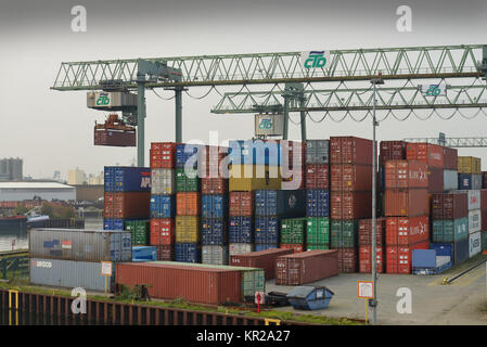 Container harbour of Dortmund, North Rhine-Westphalia, Germany, Container Hafen Dortmund, Nordrhein-Westfalen, Deutschland Stock Photo