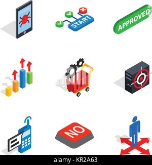 Analytics icons set, isometric style Stock Vector
