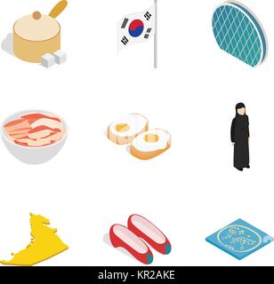 Asian country icons set, isometric style Stock Vector