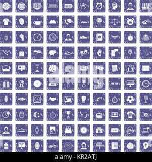 100 clock icons set grunge sapphire Stock Vector