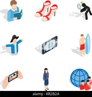 People avatar icons set, isometric style Stock Vector