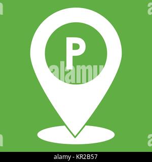 Map pointer with car parking sign icon green Stock Vector
