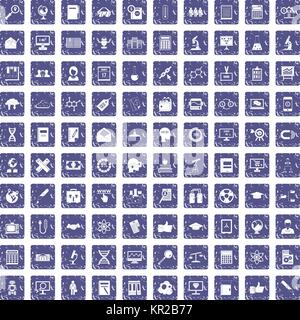 100 analytics icons set grunge sapphire Stock Vector