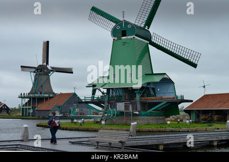 Windmills, open-air museum, Zaanse Schans, Zaanstad, the Netherlands, Windmuehlen, Freilichtmuseum, Niederlande Stock Photo