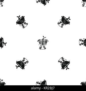 Fish soup on a fire pattern seamless black Stock Vector