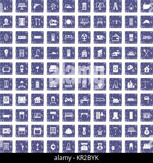 100 comfortable house icons set grunge sapphire Stock Vector