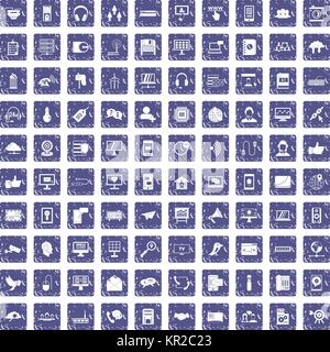 100 communication icons set grunge sapphire Stock Vector