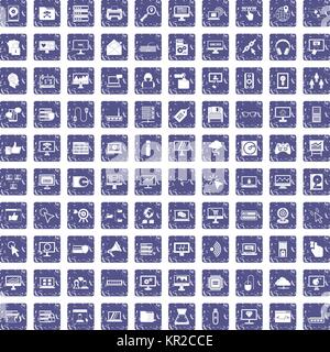 100 computer icons set grunge sapphire Stock Vector