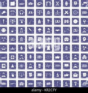 100 conference icons set grunge sapphire Stock Vector