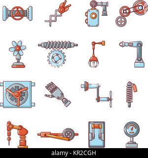 Technical mechanisms icons set, cartoon style Stock Vector