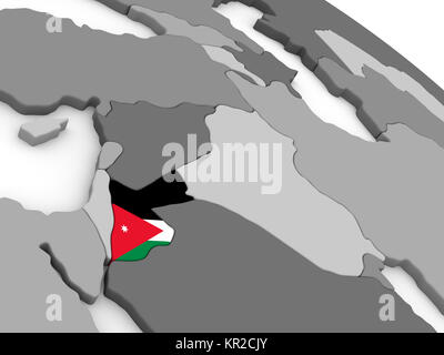 Jordan on globe with flag Stock Photo