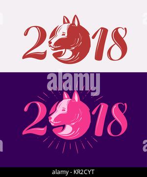 2018, Happy New Year. Dog symbol. Typographic design vector illustration Stock Vector