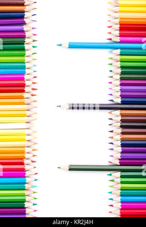 Color pencils with three pencils standing out on right