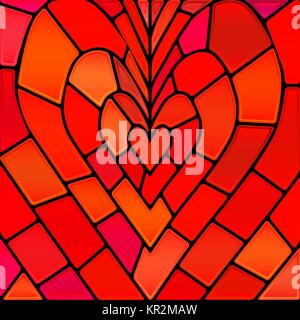 abstract vector stained-glass mosaic background - red heart Stock Vector