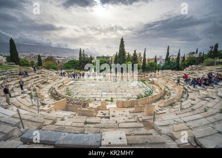 The ancient theater of Dionysus under the ruins of Acropolis, Athens, Greece Stock Photo