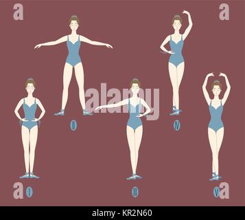 Basic ballet position. Young girl ballerina stand in five positions ...