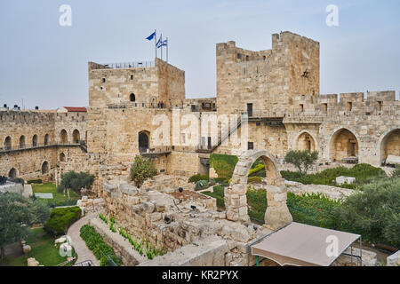 The Tower of David in ancient Jerusalem Citadel, near the Jaffa Gate in Old City of Jerusalem, Israel Stock Photo