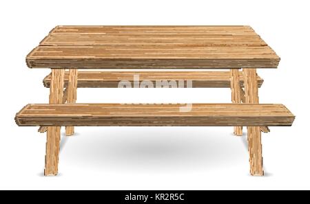 picnic wood table on a white background Stock Vector