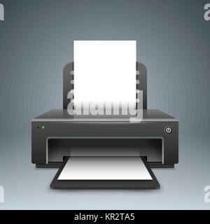 Realistic 3d printer. Paper A4 icon. Stock Vector