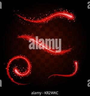 Set of tails of light red glittering stardust Stock Vector