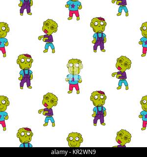 Zombie cute cartoon kid seamless pattern. Stock Vector
