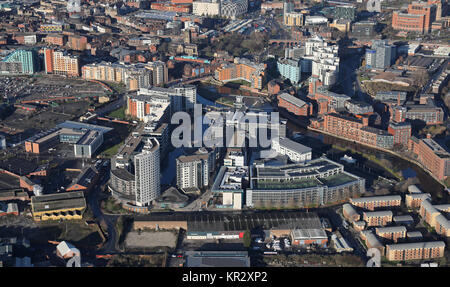 aerial view of Leeds Dock, formerly Clarence Dock,apartments & shops, Leeds, UK Stock Photo