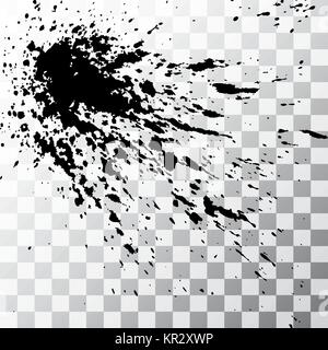 Black ink paint explosion splatter artistic cover design sketch. Drawing dot splash texture on transparent background grunge. Template vector Cover Ca Stock Vector