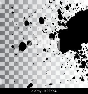 Black ink paint explosion splatter artistic cover design sketch. Drawing dot splash texture on transparent background grunge. Template vector Cover Ca Stock Vector