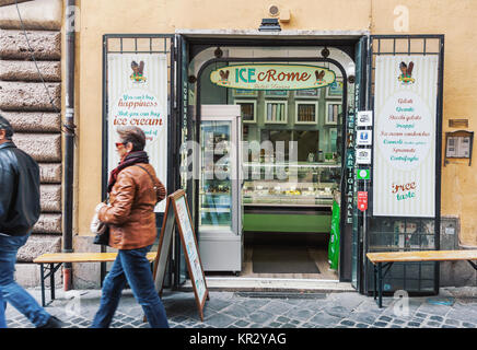 Street view of gelateria exterior, traditional Italian ice cream shop in Rome, Italy Stock Photo