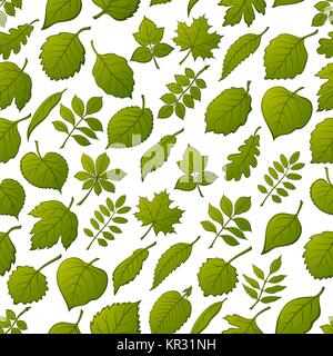 Seamless Background with Green Leaves of Various Plants, Trees and Shrubs, Nature Tile Pattern for Your Design. Vector Stock Vector