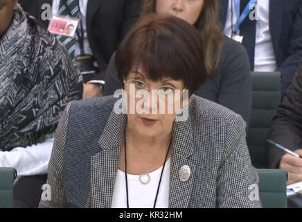 Dame Judith Hackitt, who chairs the Independent Review of Building Regulations and Fire Safety set up following the Grenfell Tower tragedy, gives evidence to the Communities and Local Government Committee in Portcullis House, London. Stock Photo