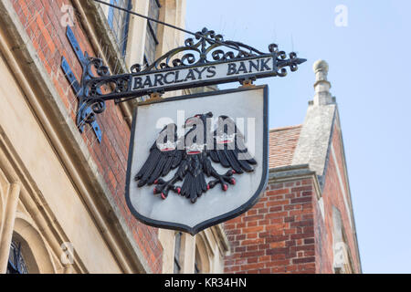 Vintage Barclays Bank sign, High Street, Royston, Hertfordshire, England, United Kingdom Stock Photo