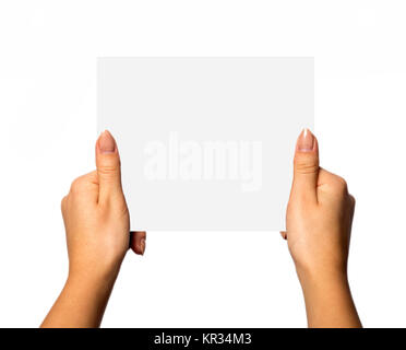 Hands holding big blank paper Stock Photo