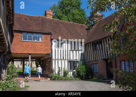 Timber-framed courtyard in front of St John the Baptist Church, Rogues Hill, Penshurst, Kent, England, United Kingdom Stock Photo