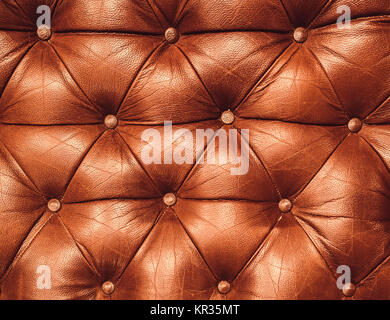 Texture of genuine leather upholstered furniture. Decorative brown background. Decorative background of genuine leather capitone texture Stock Photo