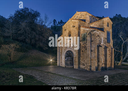 Pre-Romanesque church of San Miguel de Lillo, dedicated to the Archangel, ninth century, the command to build the King Ramiro I on Mount Naranco, in O Stock Photo