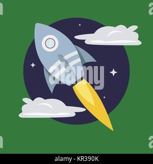 Cartoon rocket on space background, vector illustration. Stock Vector