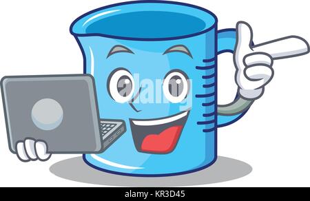Measuring cup cartoon character with cute emoticon bring money