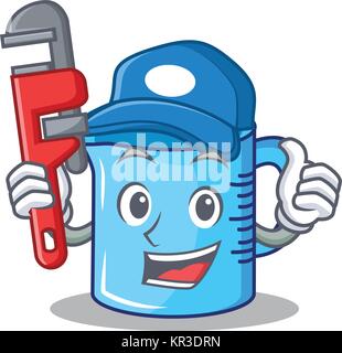 Plumber measuring cup character cartoon Stock Vector