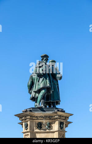 The Johannes Gutenberg monument on the southern Rossmarkt (1854 - 1858, by sculptor Eduard Schmidt von der Launitz). Johannes Gutenberg - inventor of book printing. Frankfurt am Main, Germany. Stock Photo