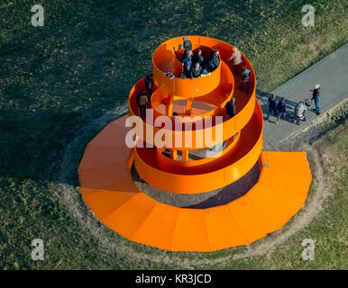 Lippepark Hamm, viewpoint on the heap, spiral and walkable artwork, bright orange,, Hamm, Ruhr area, North Rhine-Westphalia, Germany,Lippepark Hamm, A Stock Photo