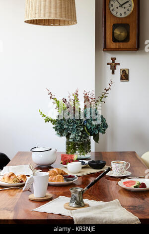 croissant, and green tea flowers, a top view Stock Photo - Alamy