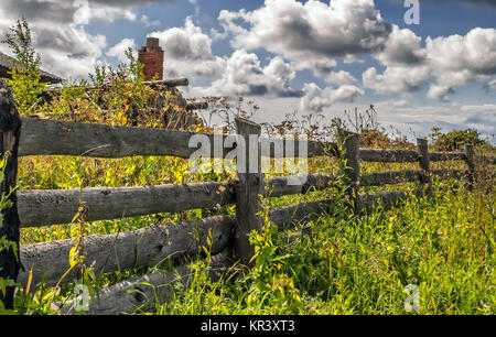 Old rustic wooden fence Stock Photo