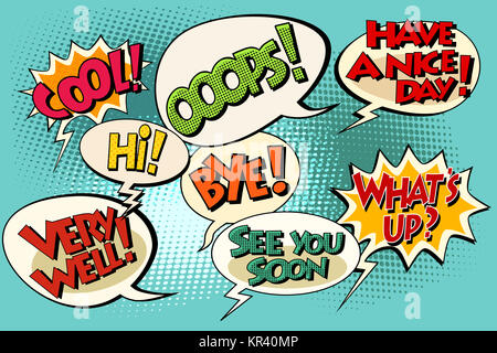 Set of retro comic bubbles pop art phrases Stock Photo