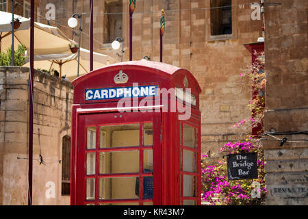 View of old, retro style street telephone box in Valletta / Malta. Stock Photo